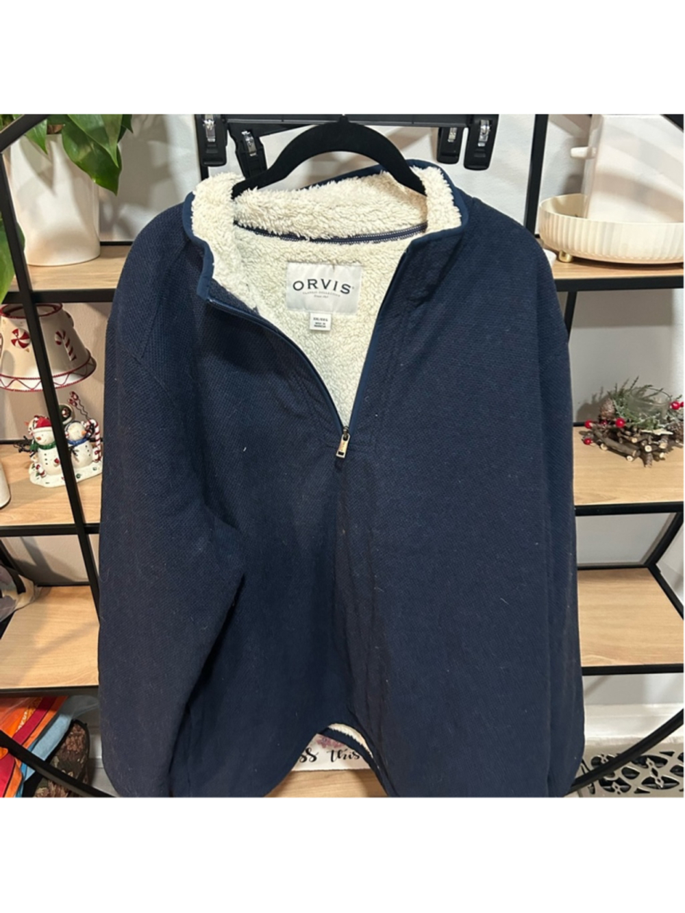 Orvis Dark Blue Fleece with Cream Sherpa Lining men’s XXL